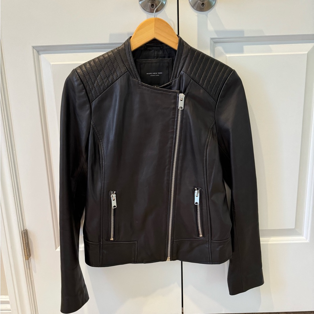 Marc New York Black Leather Moto Jacket / Size S